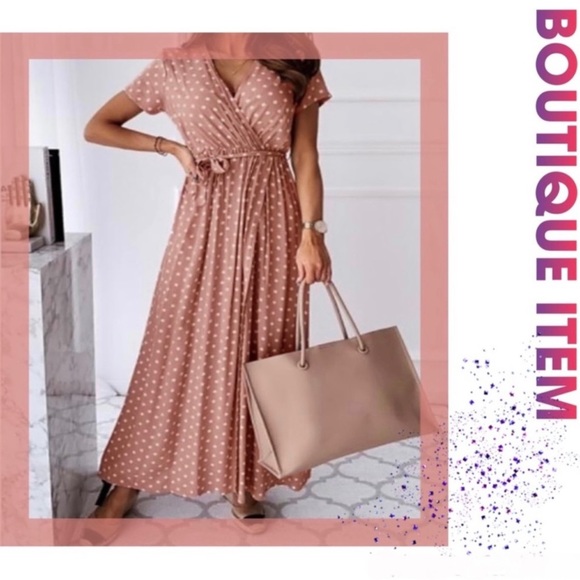 LOVELY PINK POLKA DOT FAUX WRAP DRESS, SIZE MEDIUM! - Picture 4 of 10